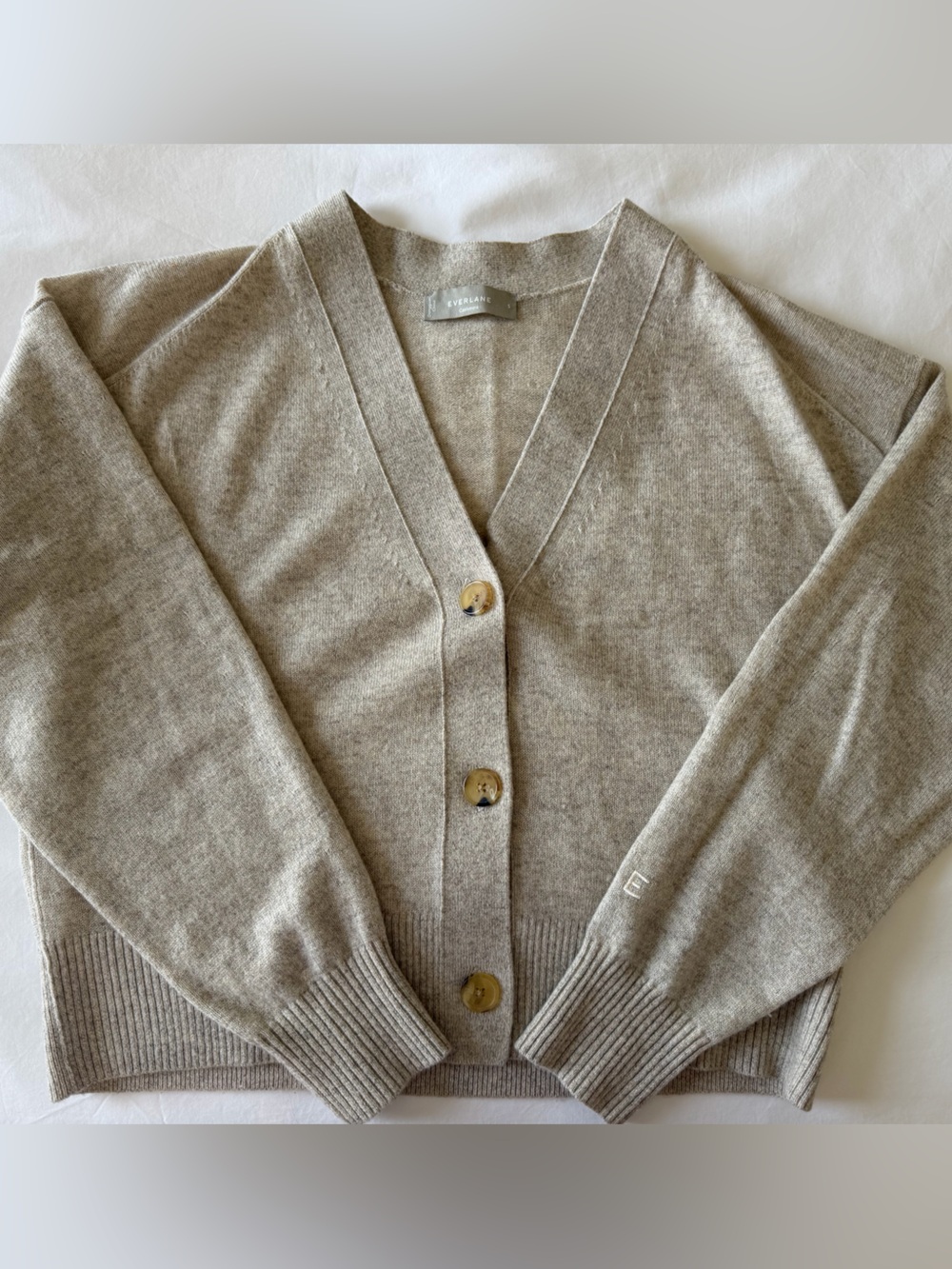 Everlane Taupe V-Neck Button-Up Cardigan
